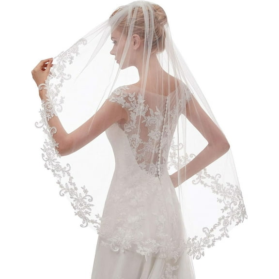YooGuoGuo House 1 Tier Fingertip Length Short Wedding Bridal Veil With Comb X09