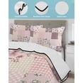 thumbnail image 3 of Full Size Quilt Bedding Set, Boho Spring Floral Reversible Summer Quilt 3 Pieces, Vintage Flowers Patchwork Plaid Pink Lightweight Bedspreads Coverlets with 2 Pillow Shams for All Seasons, 3 of 5