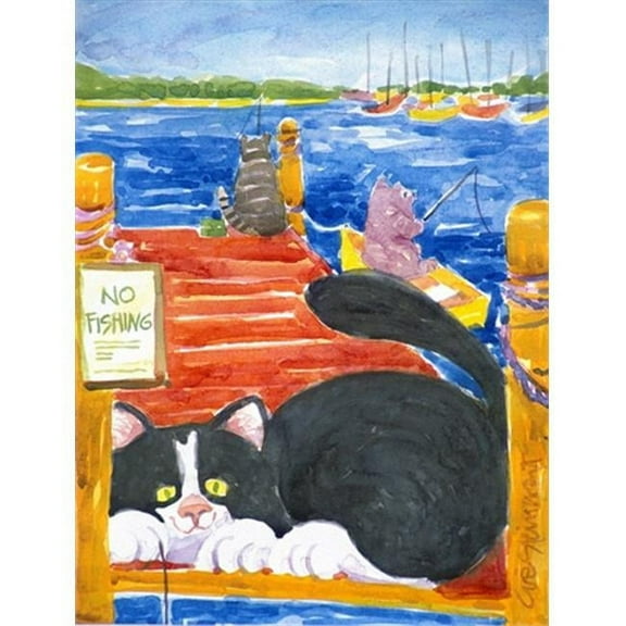 Carolines Treasures  28 x 40 in. Black And White Cat No Fishing Flag Canvas House Size