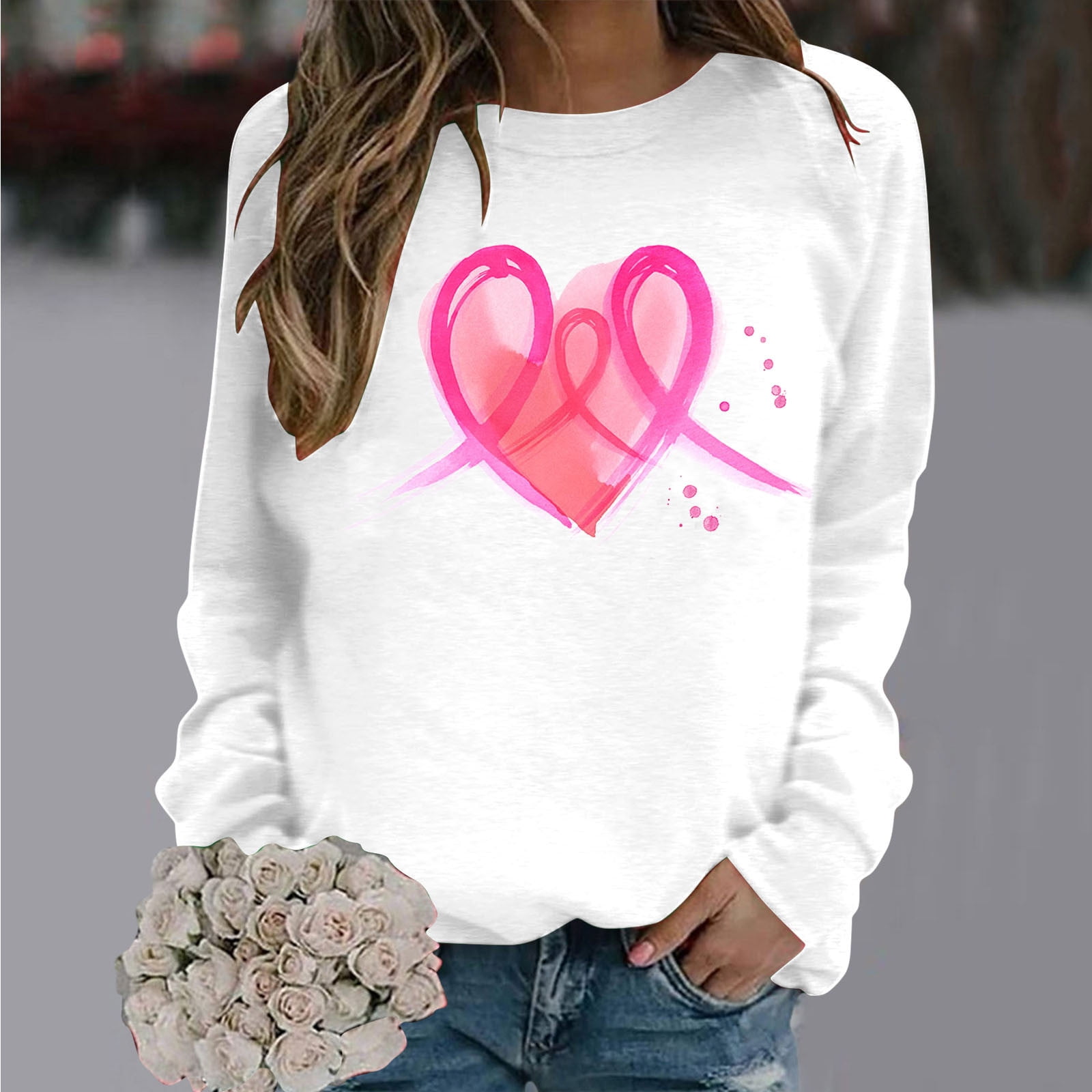 Tee-shirt Octobre Rose Femme - Cœur Et Ruban Rose, Soutien Cancer Du Sein, Manches Courtes - 7