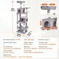 thumbnail image 2 of KFFKFF Feline Structure, 63" Feline Stand with Dual Kitty Houses, Sisal Scratch Pole, Relaxing Swing, Elevated Lounging Spot,Leaping Stages,Spacious Cat Play Equipment with Dangling Sphere,Pale Grey, 2 of 9
