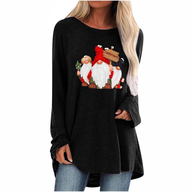 Tops de cuello redondo transpirables cómodos de manga larga con estampado de moda para mujer Pompotops FGAJ9869