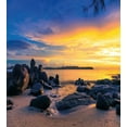 thumbnail image 3 of Sunset Duvet Cover Set, Horizon Sky at the Beach with Rocks Surreal Tropical Serene Landscape, Decorative 3 Piece Bedding Set with 2 Pillow Shams, Calking Size, Royal Blue Marigold, by Ambesonne, 3 of 3