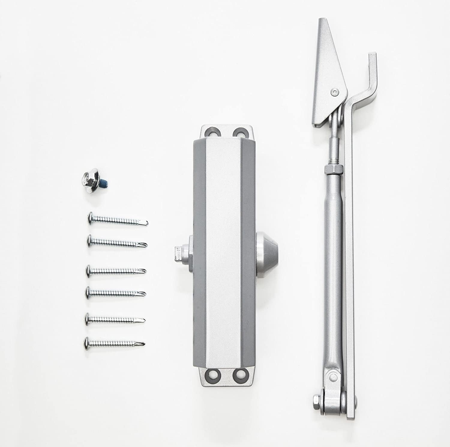 FortStrong FS-1306 Grade 3 Spring Hydraulic Door Closer with Mounting Hardware, Adjustable, Automatic, Silver