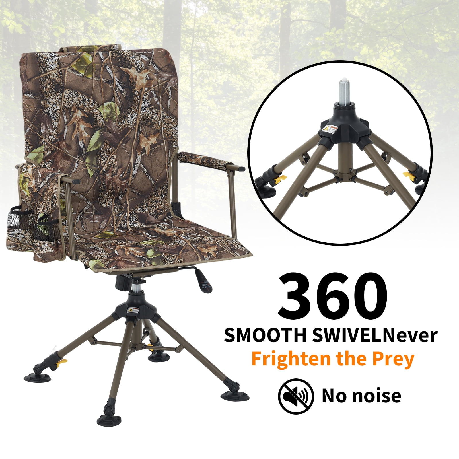 Winnturry Portable 360° Swivel Folding Chair with Shoulder Strap Camo Outdoor Seat with Breathable Mesh Back and Stainless Steel Frame 330 lbs Support for Hunting Camping and Dining