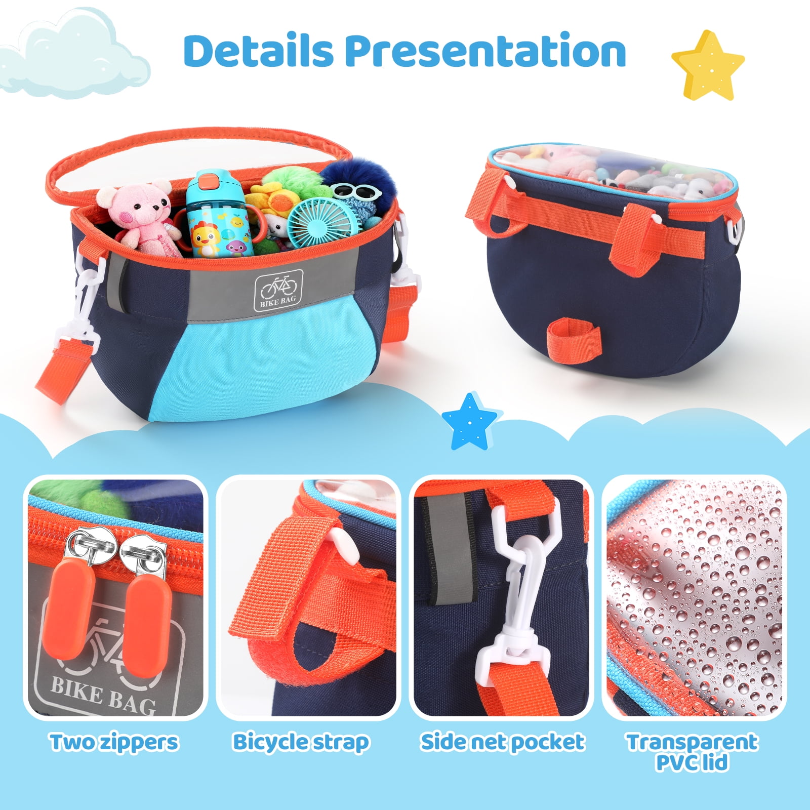 AYAOQIANG Kids Bike Basket,Front Handlebar Bag for Kids Girls Bikes, Semicircle Bike Basket with Zipper for Child Tricycle Bicycle