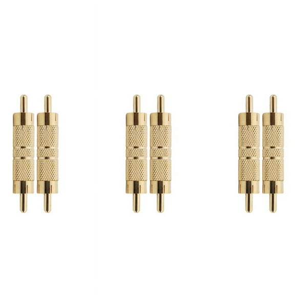 Professional Male to Male Coupler Adapter Converter Connector Gold Plated (6 Pack),6* Gold Plated RCA Male Plug to RCA Male Plug Adapter,gold