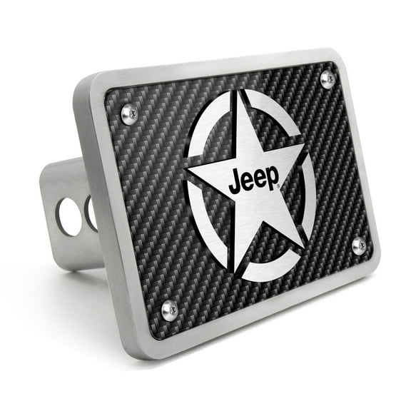 iPick Image for Jeep Willys Star Logo in 3D on Carbon Fiber Look Billet Aluminum 2-inch Tow Hitch Cover, Official Licensed