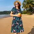 thumbnail image 4 of Easygdp Flamingos And Birds para Vestido Transpirable de Mujer, Vestido Suelto de Manga Corta con Pliegues y Bolsillos para el Verano, 4 of 6