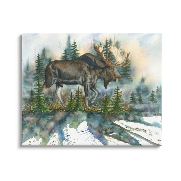 Wild Moose Forest Nature Scene Animals & Insects Graphic Art Gallery Wrapped Canvas Print Wall Art