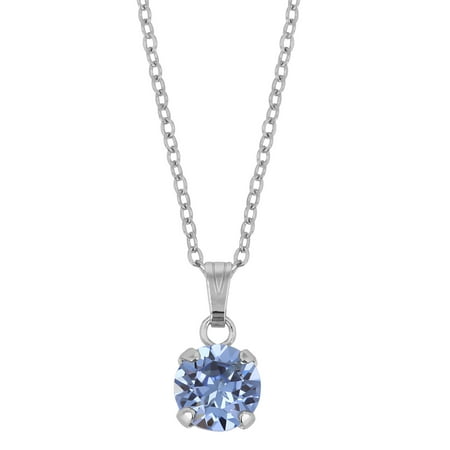 - X & O Rhodium Plated 8mm Prong Set Light Sapphire Swarovski Pendant Necklace