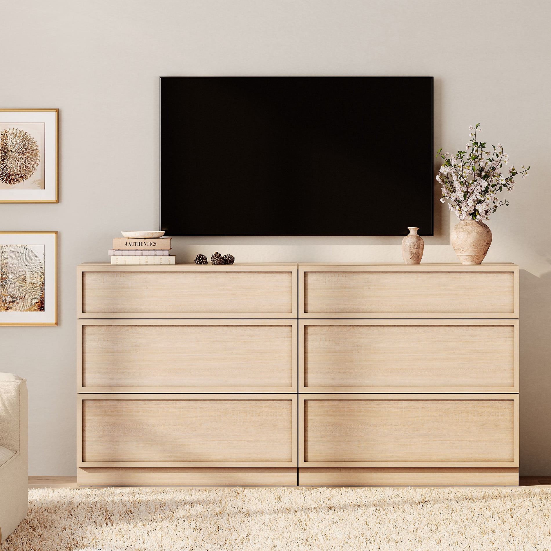 WAMPAT Modern TV Stand for TVs Up to 40", Wooden Entertainment Center TV Console with 2 Doors and Adjustable Shelf, Media Console Cabinet for Living Room, Bedroom, Beige