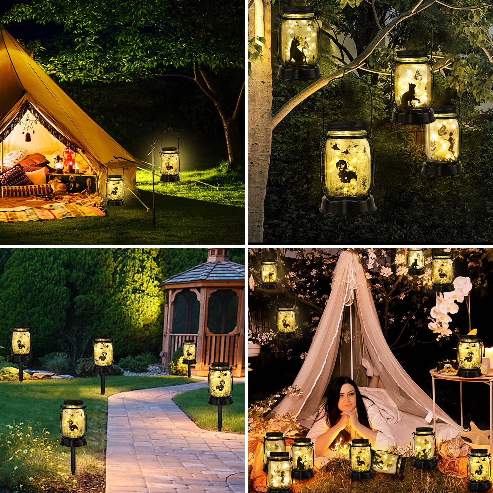 Dachshund Solar Lanterns Mother's Day Gift Outdoor Garden Hanging Solar Lights Fairy and Dog Lover Gifts for Women, Memorial Gifts Fairy Lights for Patio Yard Lawn Outside Decor Lamp