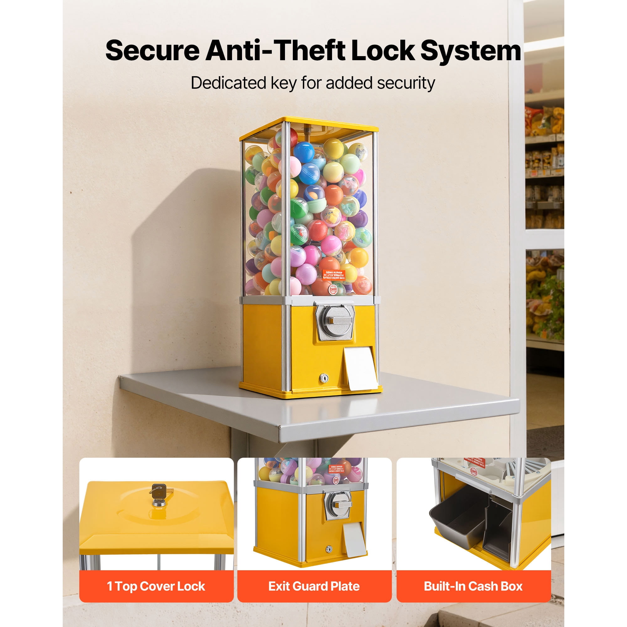 KFFKFF 25-Inch Candy Vending Machine, Coin-Operated Dispenser for Malls, Supermarkets, Parks, and Arcades, Holds Up to 230 1.77-Inch Round Candies