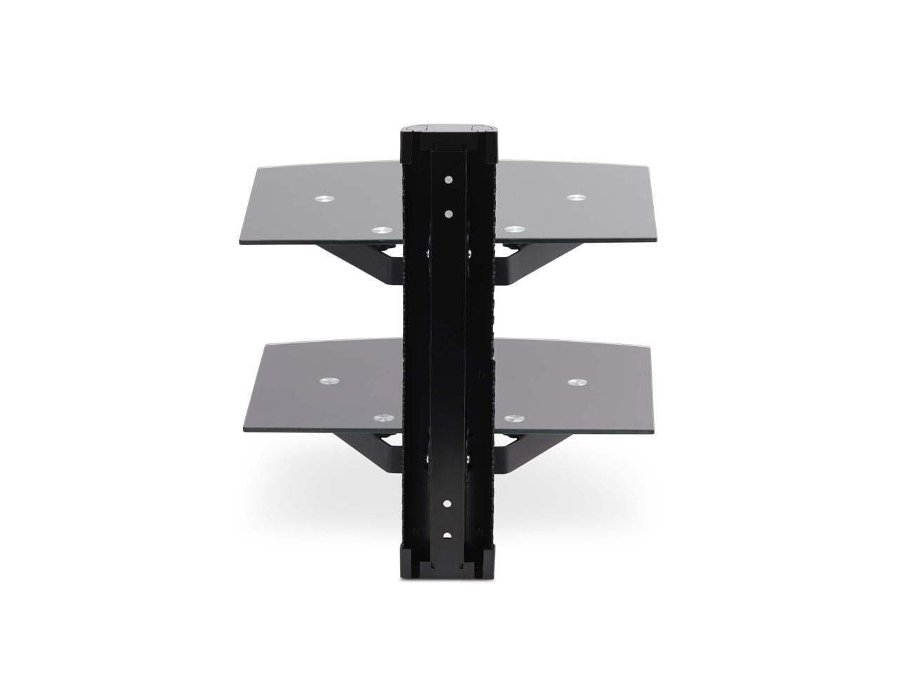 StarTech Dual Floating Wall-Mounted AV Shelves, Adjustable Height Shelf For Under TV, Organize A/V Equipment On Black Tempered Glass Shelves (2B-WALL-MOUNT-SHELF)