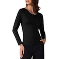 thumbnail image 4 of Camiseta ajustada de manga larga con cuello drapeado para mujer INSPIRE CHIC, suave, talla XL, color negro, 4 of 6
