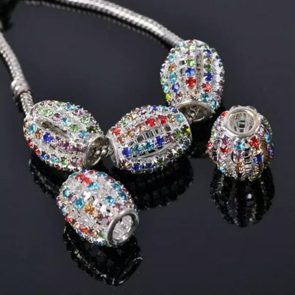 U8MO 5pcs 16x18mm Oval Metal Crystal Rhinestones Loose Big Hole Beads DIY Jewelry-2#