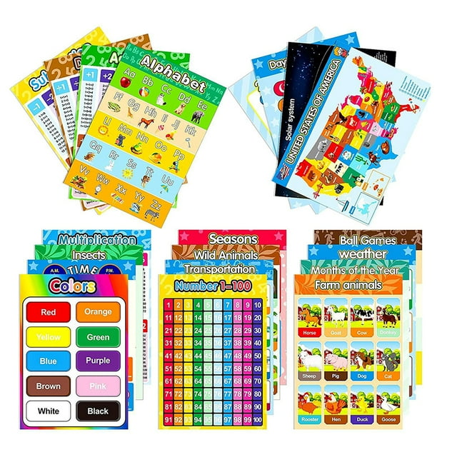 16 Feuilles d'Affiches Préscolaires Ménagères Affiches d'Apprentissage Intéressantes Affiches Résistantes à l'Usure pour Enfants