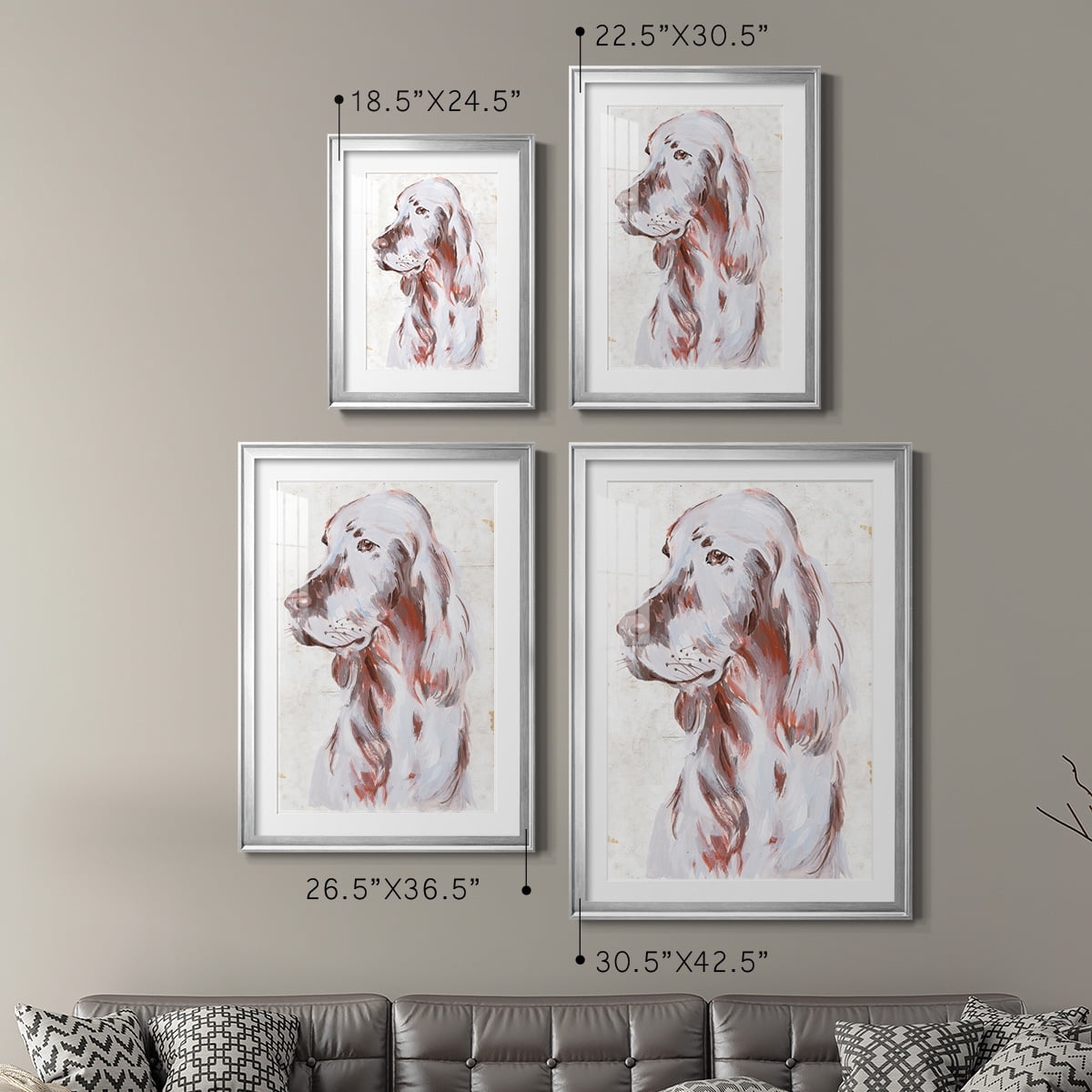 Wexford Home Sitting Dog III Premium Framed Print, 30.5" x 42.5" - Ready to Hang, Silver (Set of 2)