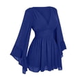 thumbnail image 5 of Ynynloco Women's Dress Deep V-Neck A-Line Long Sleeve Elastic High Waist Ruffle Mini Swing Skater Dresses, 5 of 5