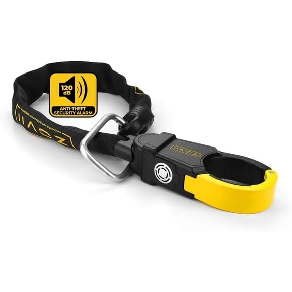 Verrou de Chaîne d'Alarme Solide ZCH-005 – Alarme 120 dB, Chaîne en Acier 6 mm Recouverte de Nylon, Antipercement et Résistante à la Corrosion, 600 mm, Idéal pour Vélos et Trottinettes