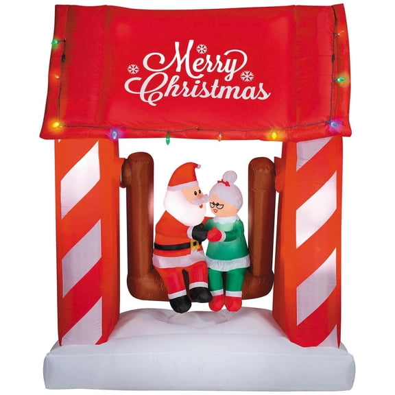 Gemmy 7 Ft. Airblown Inflatable Animated Mr. & Mrs. Santa Claus Porch Swing Scene - Red