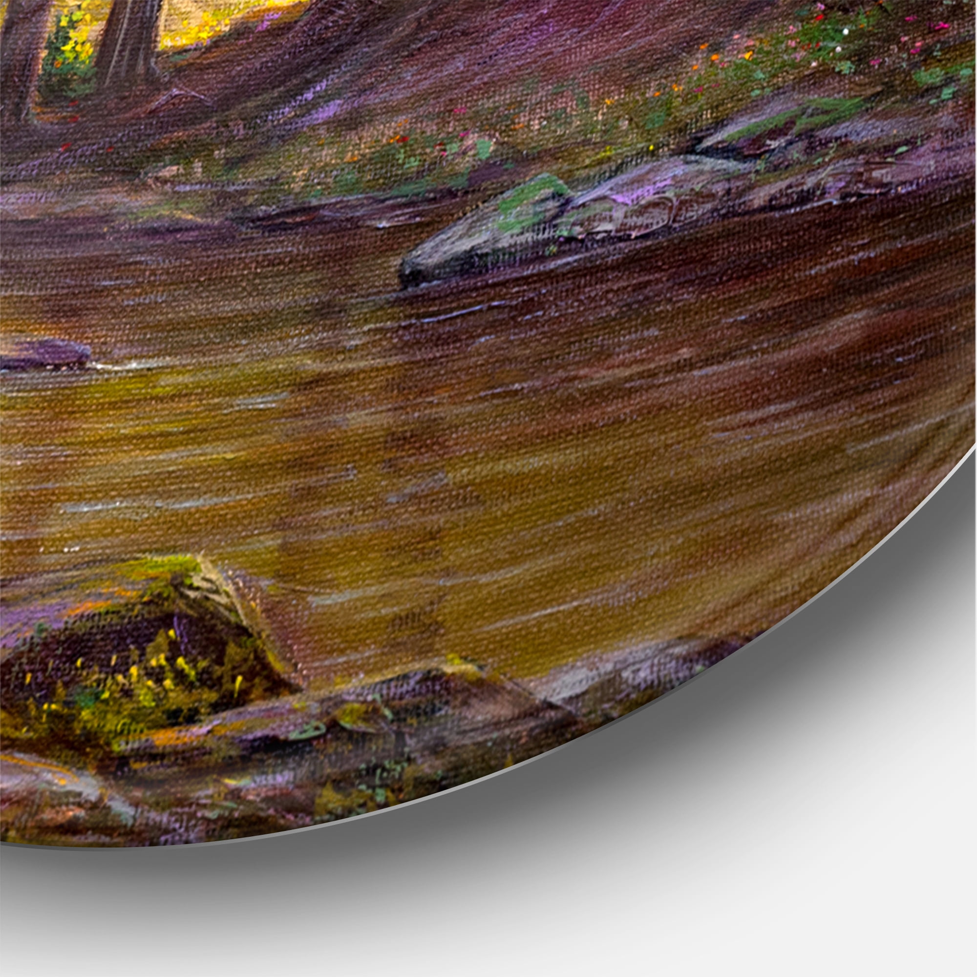 Designart 'Sunrise Glow Through The Awakening Fir Forest' Traditional Circle Metal Wall Art 36x36 - Disc of 36