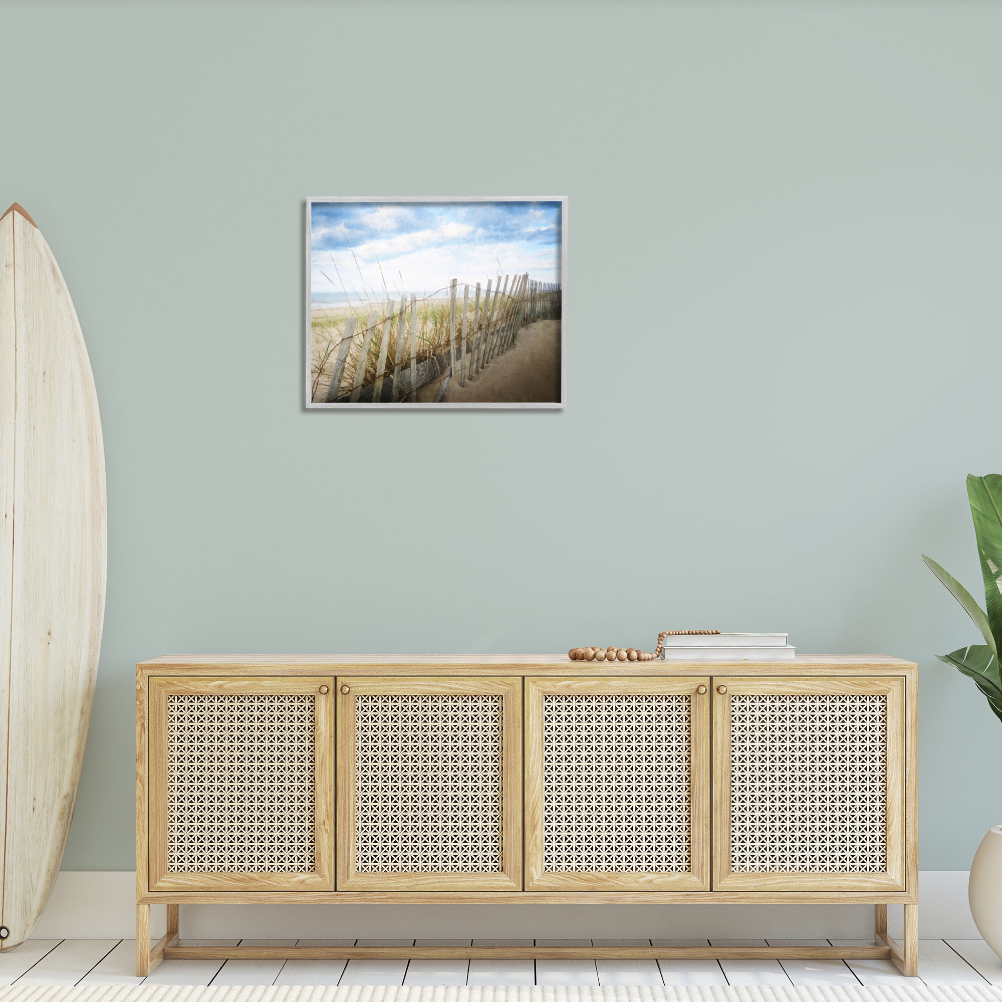 Stupell Industries Summer Beach Fence Landscape Painting Gray Framed Art Print Wall Art, 30 x 24