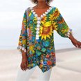 thumbnail image 2 of Mujeres Ocio Elegante Jersey Impreso Encaje Impresión Tres cuartos Manga Cuello en V Tops OAVQHLG3B Store lin121212, 2 of 5