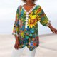 thumbnail image 2 of Mujeres Ocio Elegante Jersey Impreso Encaje Impresión Tres cuartos Manga Cuello en V Tops OAVQHLG3B Store lin121212, 2 of 5