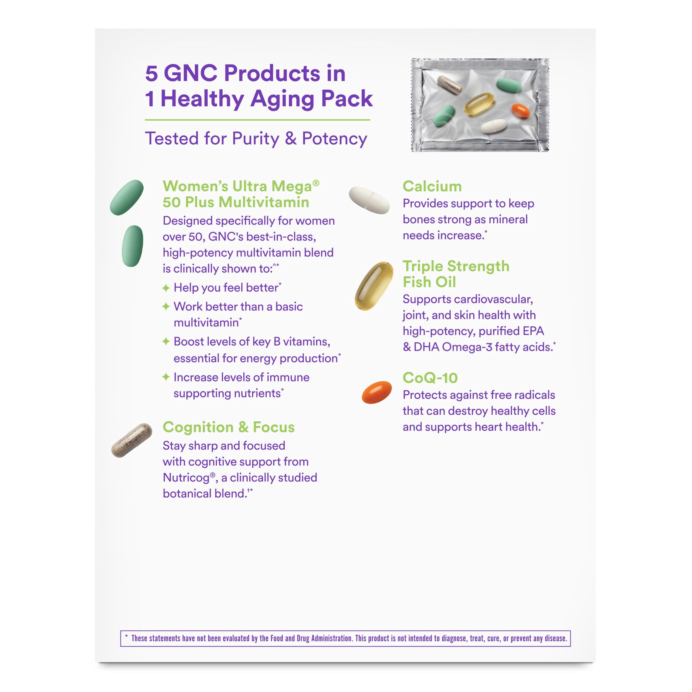 GNC Women’s 50 Plus Vitapak Program, Convenient Complete Nutrition, 5 Products in 1 Packet, Healthy Aging, Memory, Bone & Heart Health, with Proven Ingredients, Vitamin D-3, Biotin, 30 Daily Packs