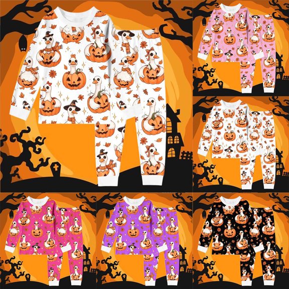Kcolen Halloween Gifts Halloween Pajamas 2‑Piece Set, Cute Printed Long Sleeve T Shirt Top And Pants Soft Comfortable Pjs Set