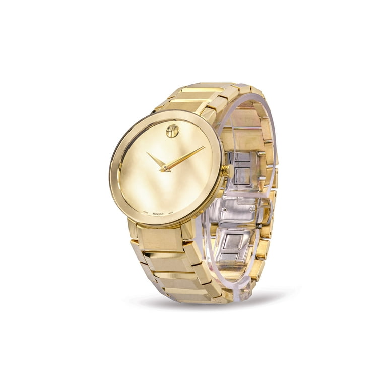 Movado Sapphire Men's Gold-Tone Mirror Dial Quartz Watch 0607180