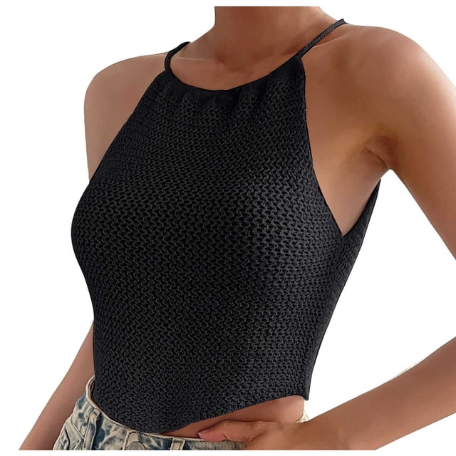 Timegard Womens Tank Tops Eyelet Halter Neck Sleeveless Keyhole Back Top Solid Color Fashion Blouses