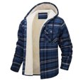 thumbnail image 4 of Feancey Holiday Sales Mens Button Down Flannel Jacket 2025 Casual Hooded Sherpa Lined Fleece Coats Comfy Plush Thicken Hoodie Jackets Winter Warm Coats Navy L, 4 of 7