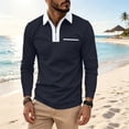 thumbnail image 6 of Long Sleeve Polo Shirts For Men Slim Fit Quarter Zip Polo Shirt With Contrast Collar Placket And Chest Pocket Casual Business T-Shirt For Daily S Navy, 6 of 8