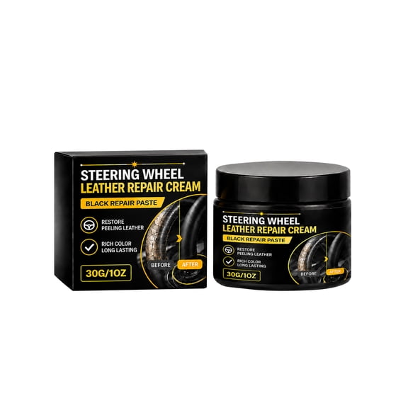 Steering Wheel Leather Repair Cream, Black Leather Repair Paste for Car Seats Sofas Bags Scratches Cracks and Peeling, 30g