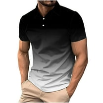 HOOMEUMY Men's Gradient Color Short Sleeve Golf Shirt Summer Slim Fit Lightweight Breathable Casual Button Down T-Shirt Gray XXXL