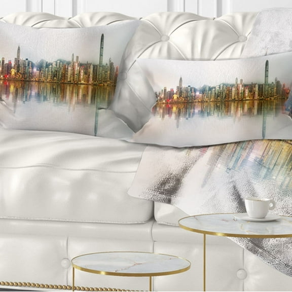 Designart Singapore Financial District Panorama - Cityscape Throw Pillow - 12x20