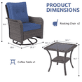 thumbnail image 4 of ALAULM 3-Piece Rattan Rockers , Wicker Swivel Rocking Chair Set with Glass Top Coffee Table, 360° rotation (Navy Blue), 4 of 8