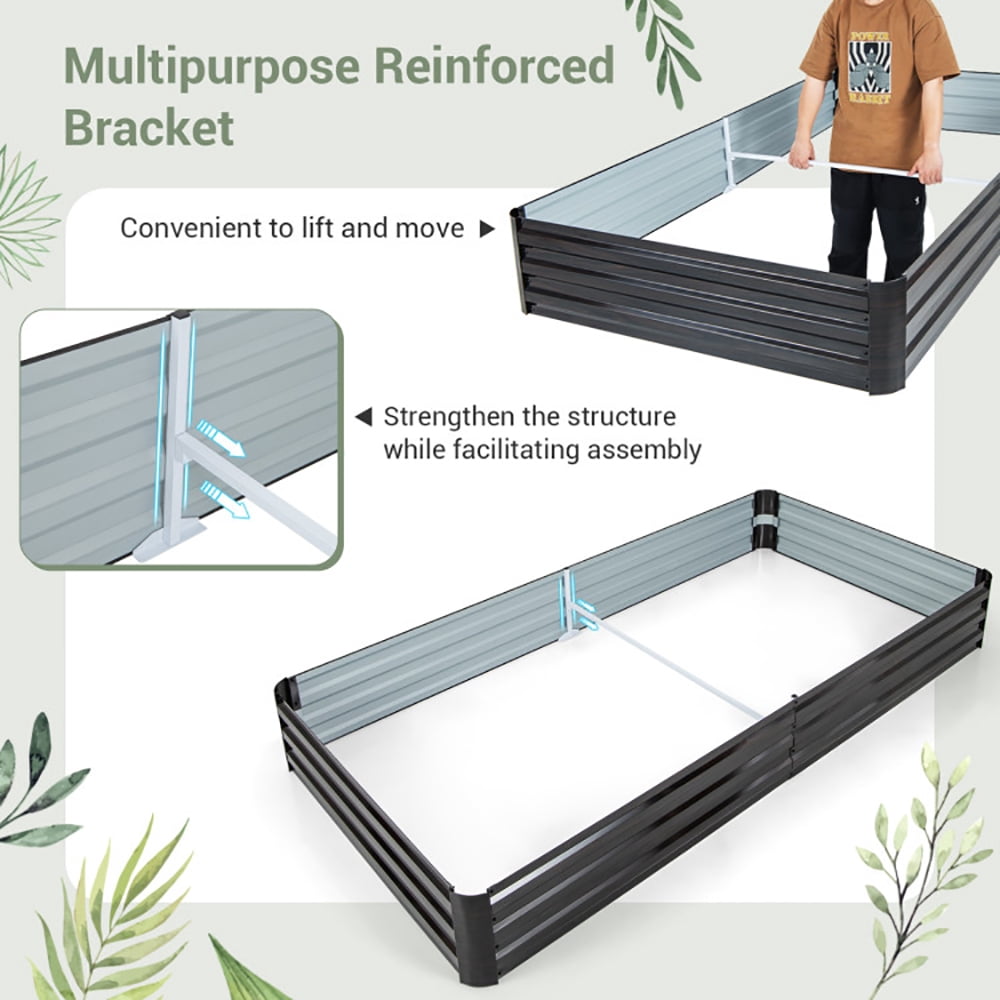 GVN Large Outdoor Metal Planter Box for Vegetable Fruit Herb Flower-Coffee, Outdoor Wooden Elevated Raised Garden Bed for Patio or Yard Gardening