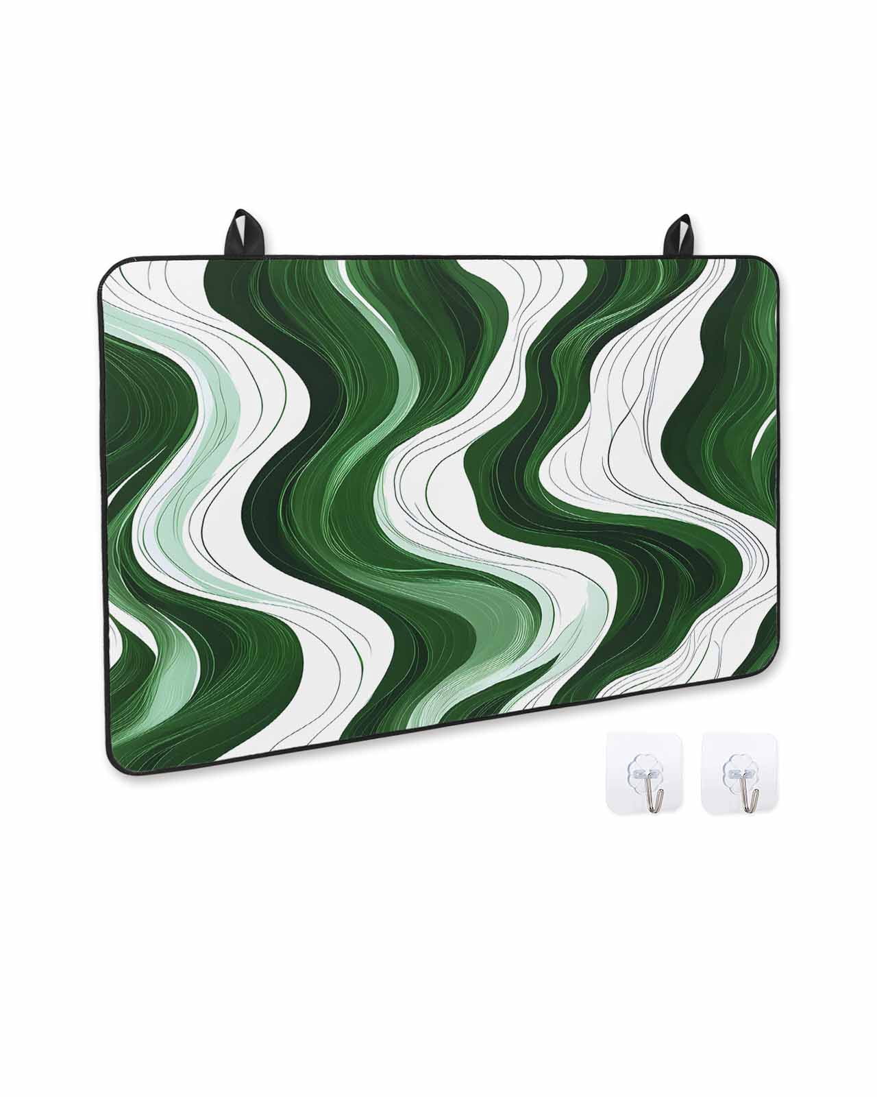 nqOlkjepod Large Induction Cooktop Protector Mat 24"x21", Green Stripe Stove Top Covers for Electric Stove, Geometric White Wave Modern Ocean Stove Burner Cover Mats, Glass Top Stove Cover