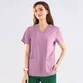 thumbnail image 4 of Drmagiyhm Scrubs Tops for Women Solid Color Plus Size Scrub Top V-Neck Short Sleeve Stretch Scrub Shirts Medical Nursing Shirts with Pockets Purple 4XL, 4 of 4