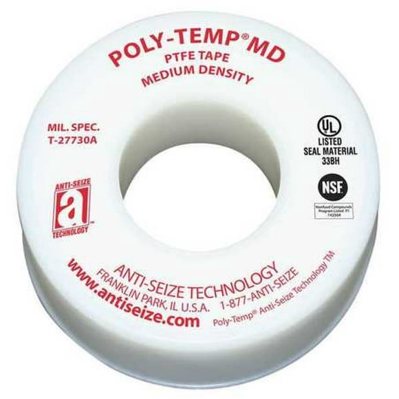 ANTI-SEIZE TECHNOLOGY 16060 White PTFE Poly-Temp Medium Density Tape, 520" Length, 1" Width (Pack of 3)