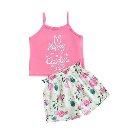 

Calsunbaby Kids Baby Girls Easter Outfits Cute Bunny Print Sleeveless Cami Tops and Shorts Clothes Set Pink 6-7 Years
