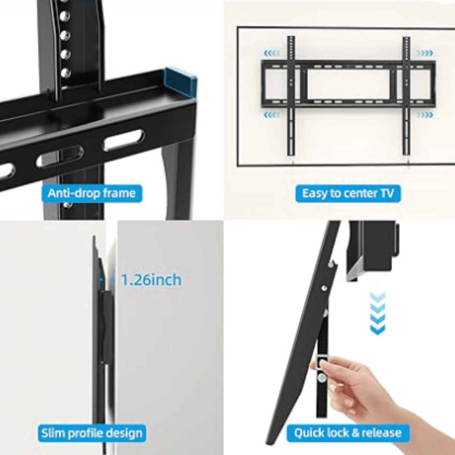 Heavy Duty Fixed TV Wall Mount Bracket, 264 Lbs Capacity for 48-120 Inch Extra Large Flat Screen Smart TVs, Max VESA 800x600 mm, Stud Spacing 12"-28", Low-Profile F Slim Design