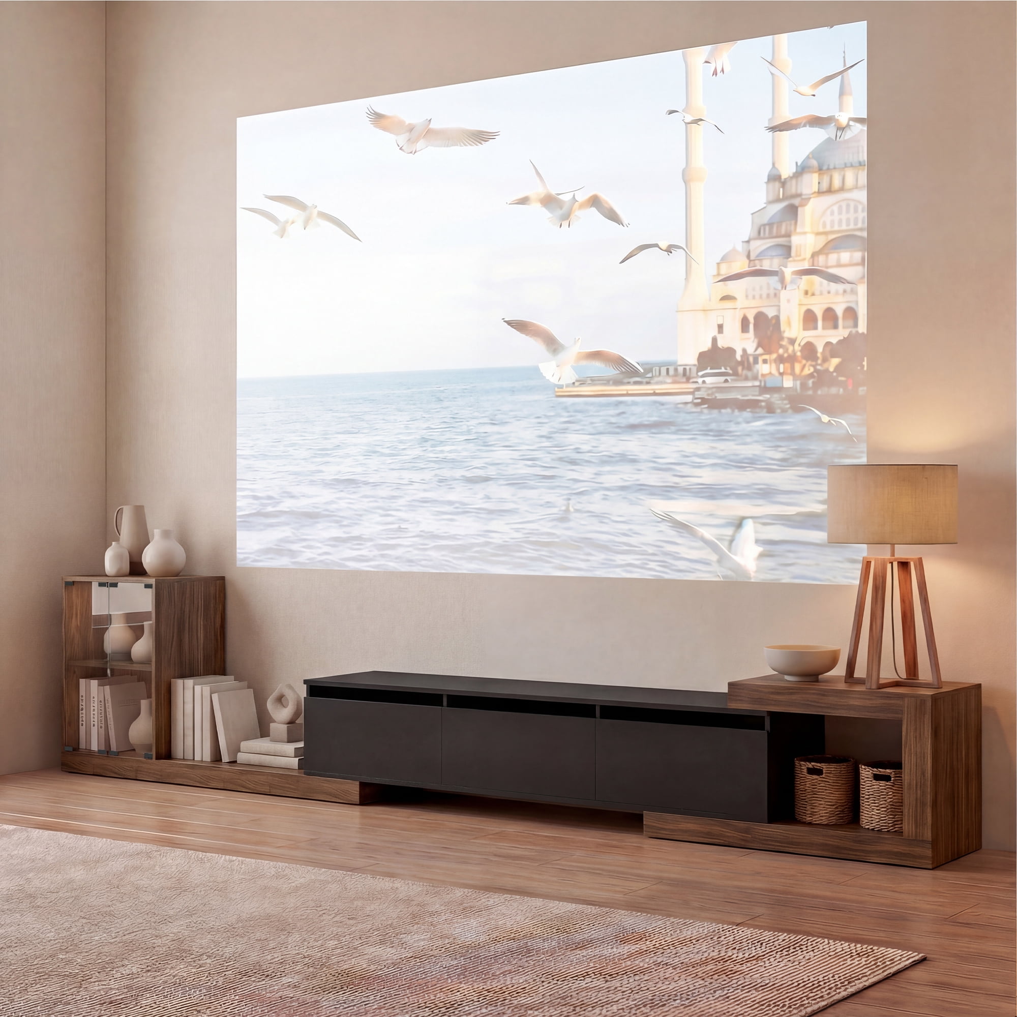 Advwin Extendable TV Stand for 75"-110" TVs, Modern Adjustable Length TV Console with LED Light, Cabinet, 2 Drawers & Media Storage, Entertainment Center for Living Room Bedroom, Black+Rustic Brown