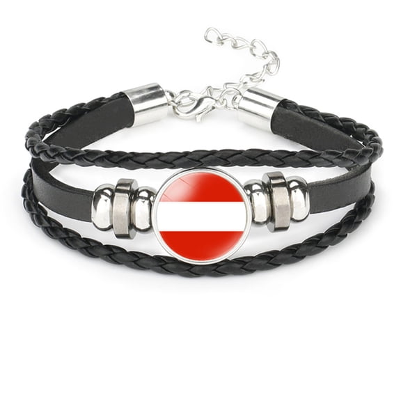 Uijokdef Bracelet for Women Men Black Leather Bracelet ,European Flags
