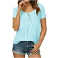 thumbnail image 2 of Ashirexll Womens Casual Tops, Casual Loose Round Neck Pleated Curved Hem Short Sleeve Floral Shirts, 2 of 7
