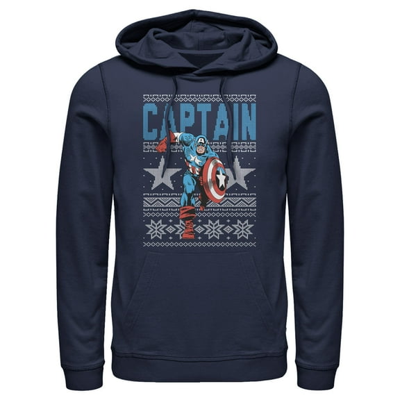 Men's Marvel Christmas Captain America Fair Isle Print Pull Over Hoodie
